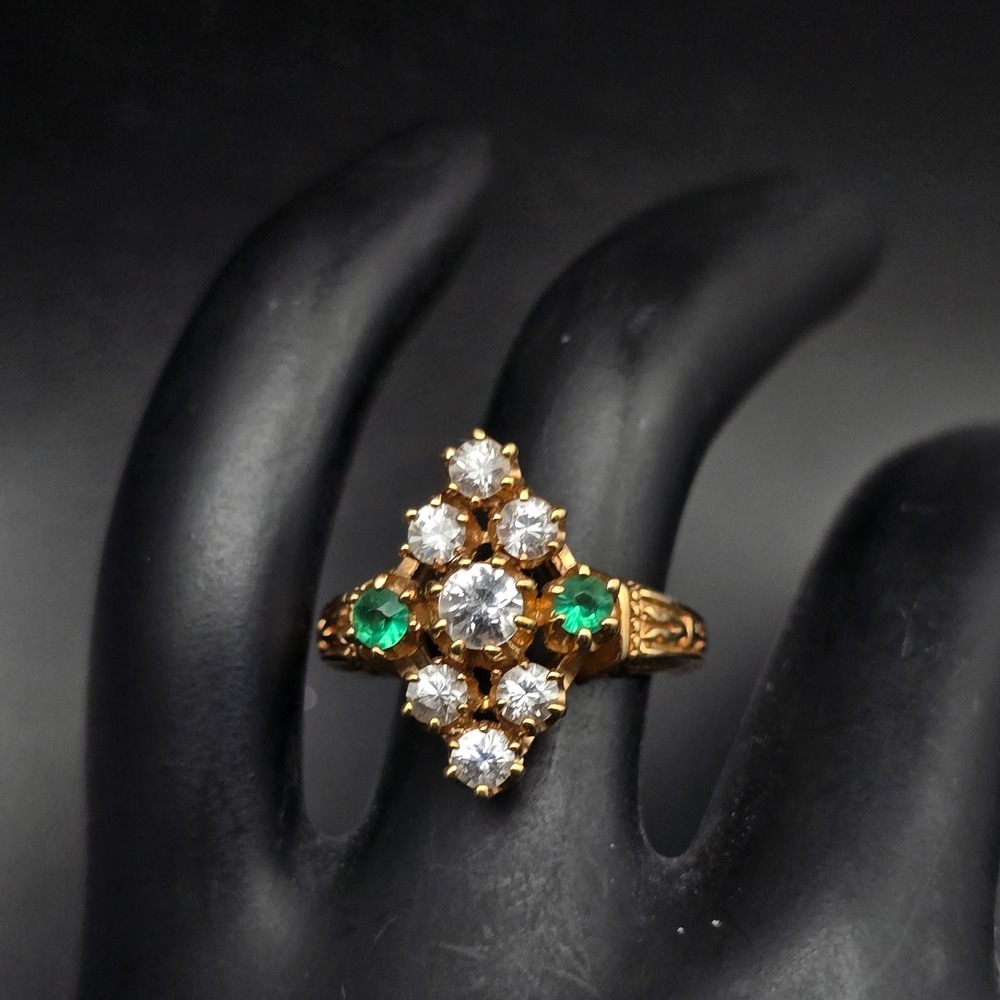 Gold Plated Sterling Silver Ring Green Clear CZ Size 5.5